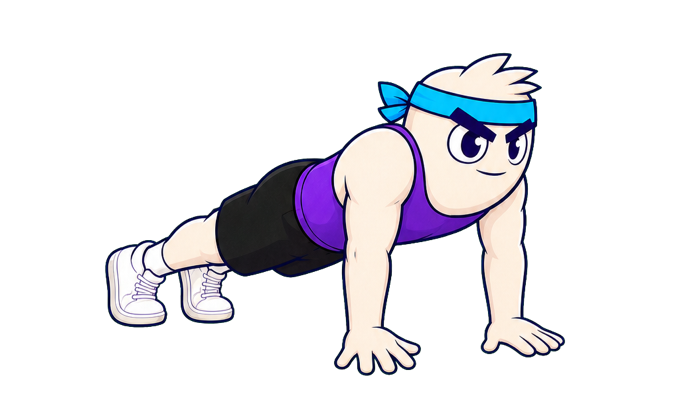 Buster showing the top position of a standard push-up